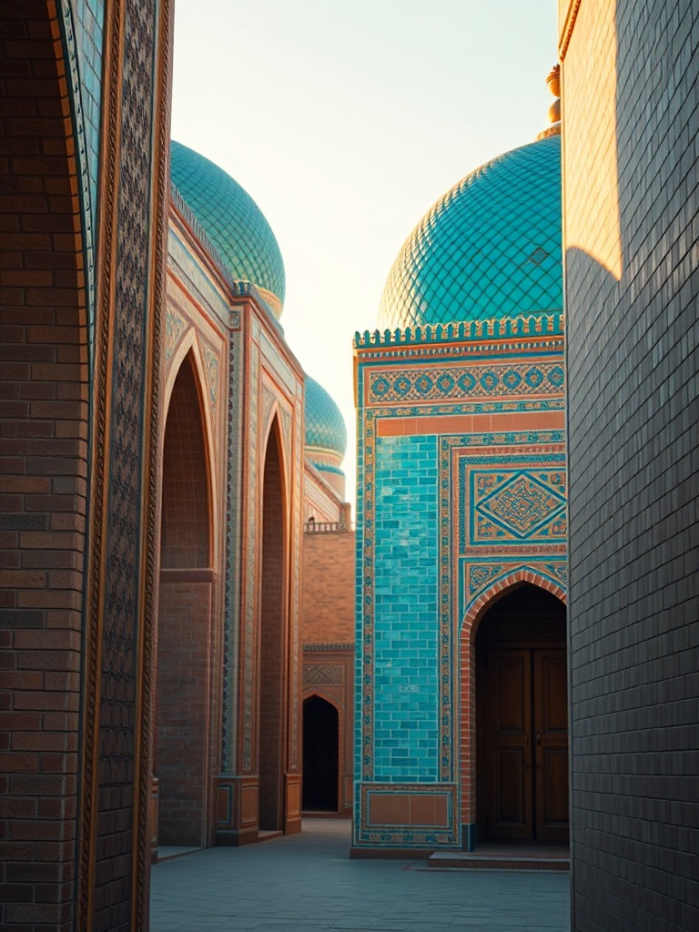 Registan Meydanı'nda çinili medrese cepheleri