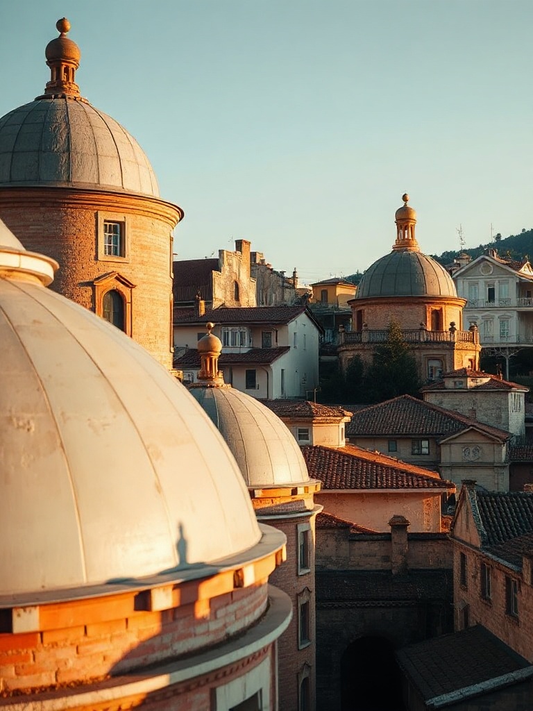 Tiflis eski şehirde ahşap balkonlu evler ve Narikala Kalesi